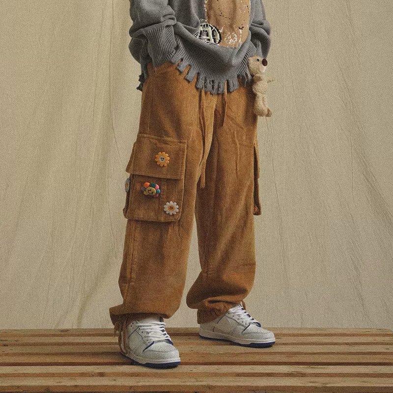 Corduroy Pants Wide Leg Pants for Men Cargo Trousers Male Vintage Pants Winter Warm Japanese Harajuku Fashion Hip Hop