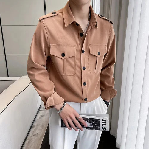 saferido Korean Style Men Spring High Quality Casual Long-sleeved Shirts/Male Slim Fit Fashion Lapel Shirt S-2XL Men Clothing