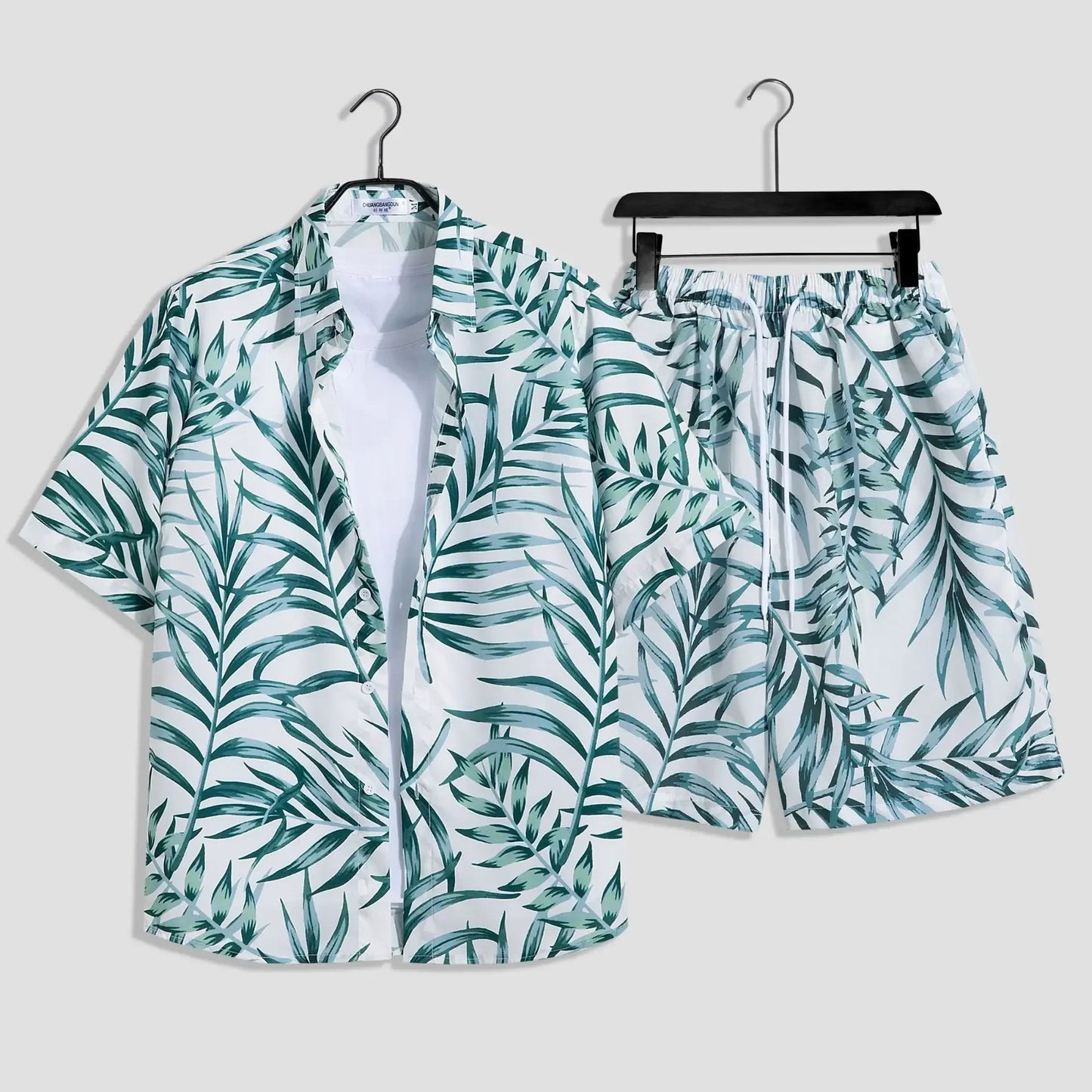 Mens Fashion Print Sets Short Sleeve Shirt+Shorts 2Pcs Suit Loose Summer Casual Beachwear Male Vacation Hawaiian Outfits