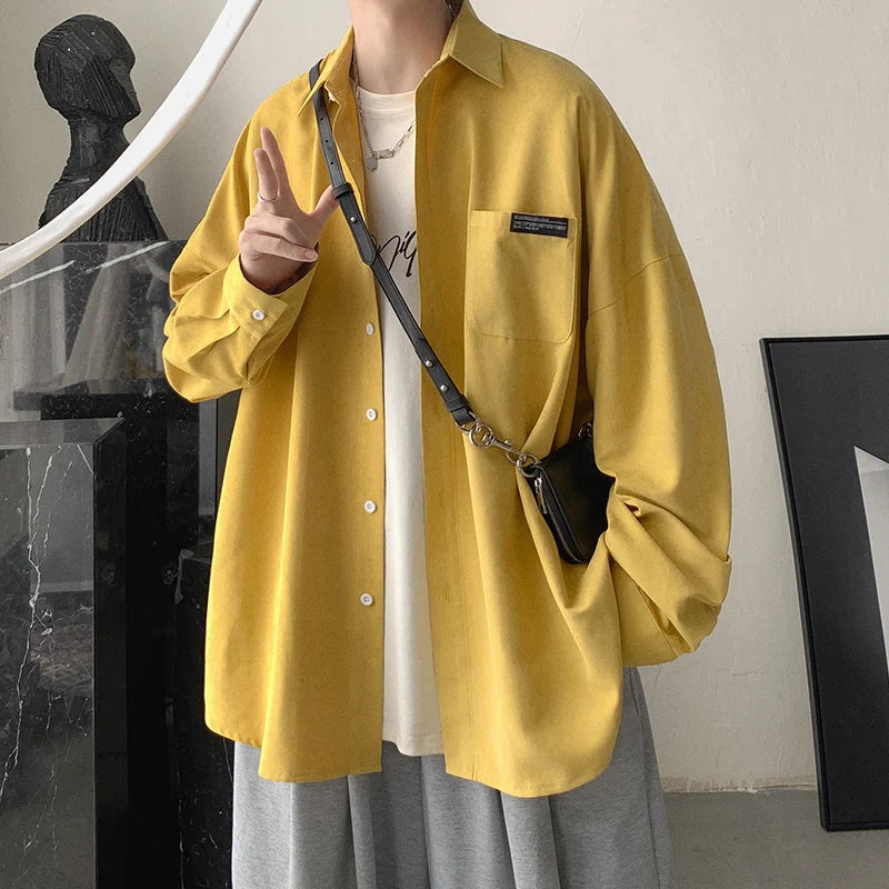 saferido men's spring and summer ins solid color long sleeve shirt men's Korean version trend basic style niche design shirt coat