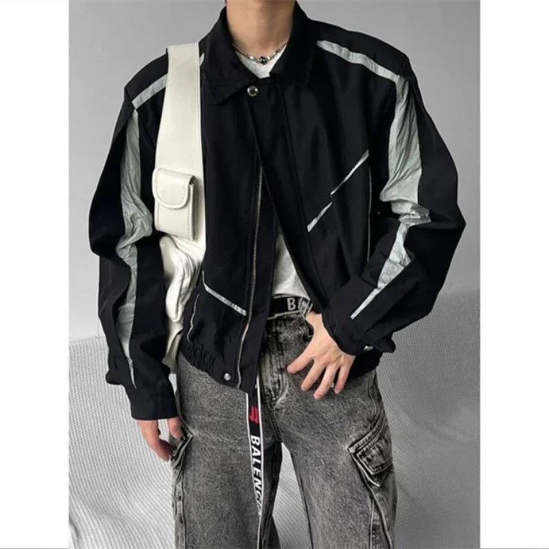 American Retro Baseball Jacket Men Women Knife Cut Design High Street Bomber Varsity Jackets Unisex Sports Zipper Outwear Autumn