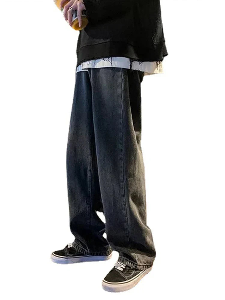 saferido Men Hip Hop Loose Straight Pants Early Spring Korean Fashion Casual Straight Oversize Wide-Leg Trousers Male Baggy Washed Pant