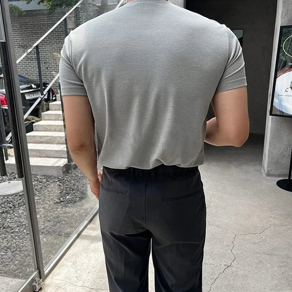 saferido Mens Casual Zipper Short-Sleeved Tops Genderless 2024 Spring New Business Versatile Simple Solid Color Comfortable Tops Unisex