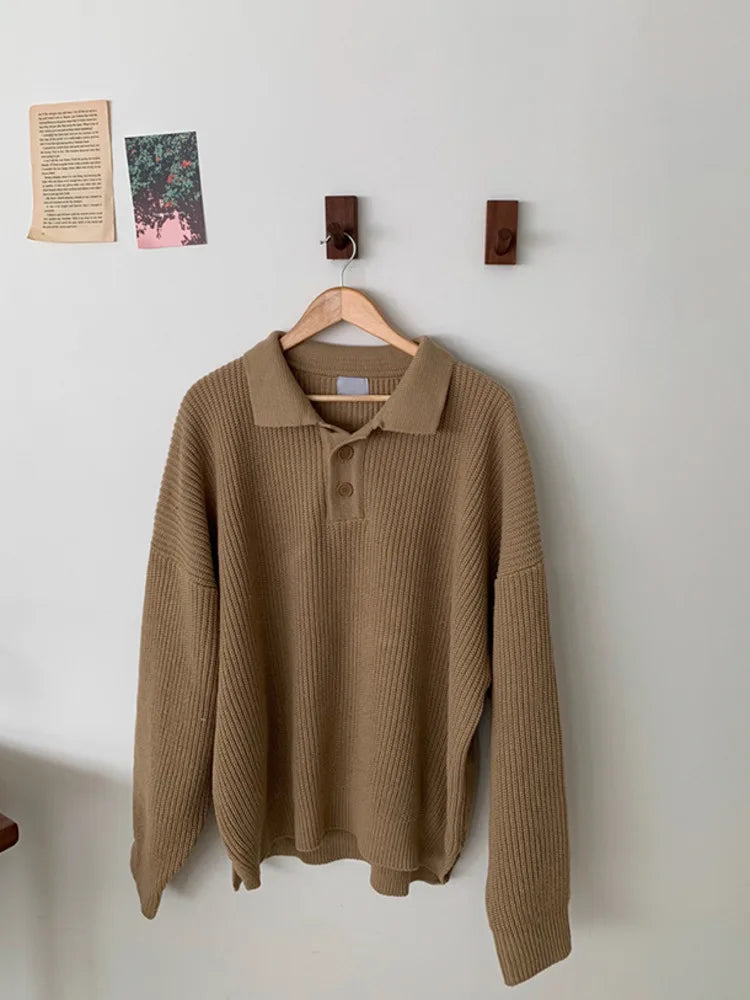 Sweater Men's Autumn Winter Korean Fashion Loose Trend Pullover Solid Color Long Sleeve Sweater Casual Male Tops