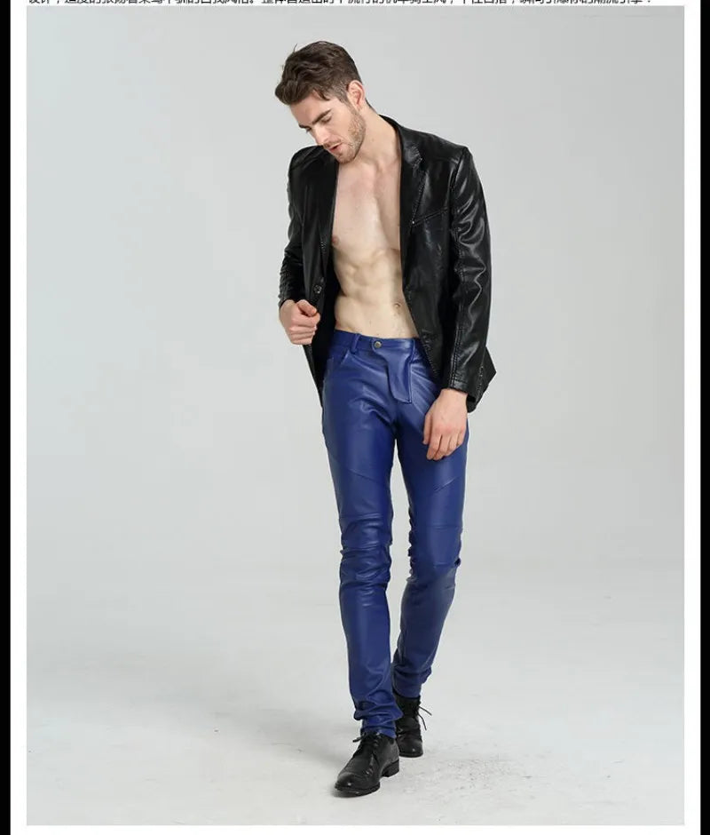 saferido new autumn Korean style multi-color handsome motorcycle pants casual trendy men's pants PU leather pants men's slim fit