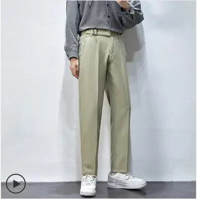 saferido Men's Trendy Loose Straight Pants Slim Fit Formal Casual Pants Fashions British Business Grey/black/green Suit Pants M-3XL