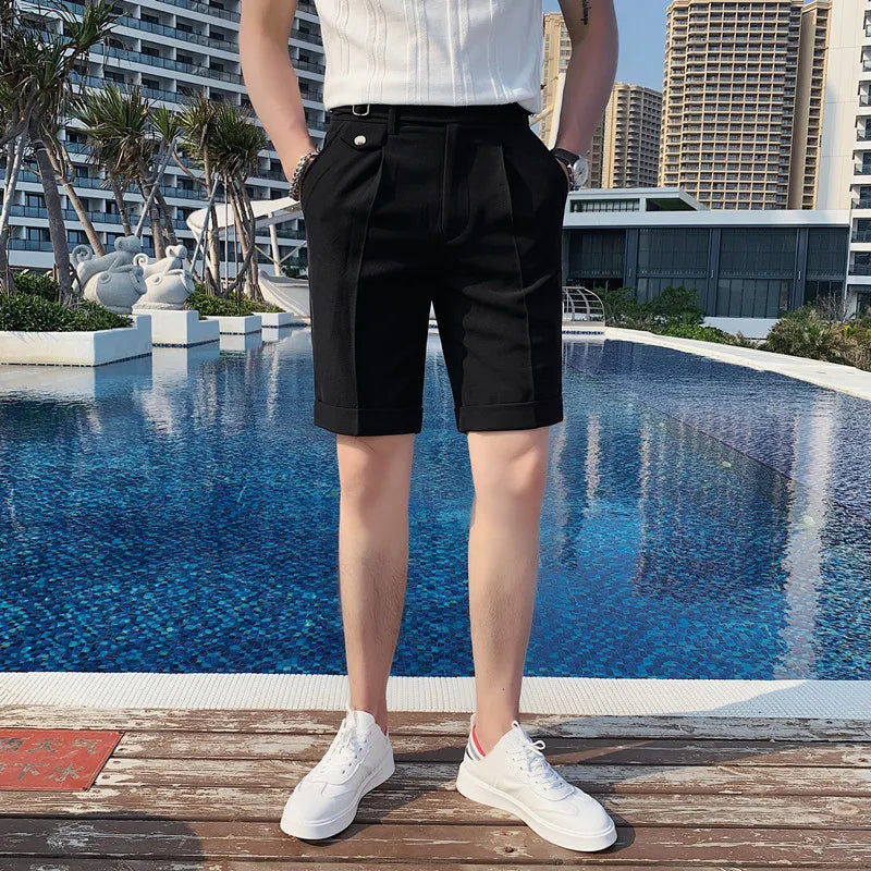 saferido Brand Clothing British Syle Summer Leisure for Men Business Shorts/Male Slim Fit Pure Color Suit Shorts Plus Size 29-36