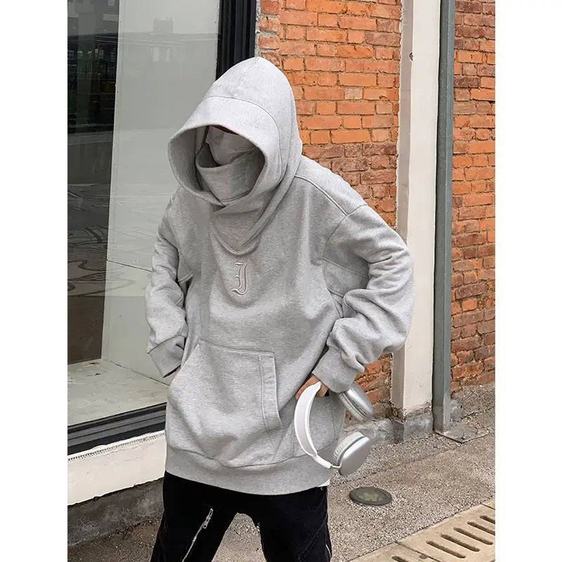 saferido Korean Street Style Solid Color High Collar Oversized Hoodie Men Fashion Loose Casual Hooded Top Harajuku New Sweatshirt Hoodie
