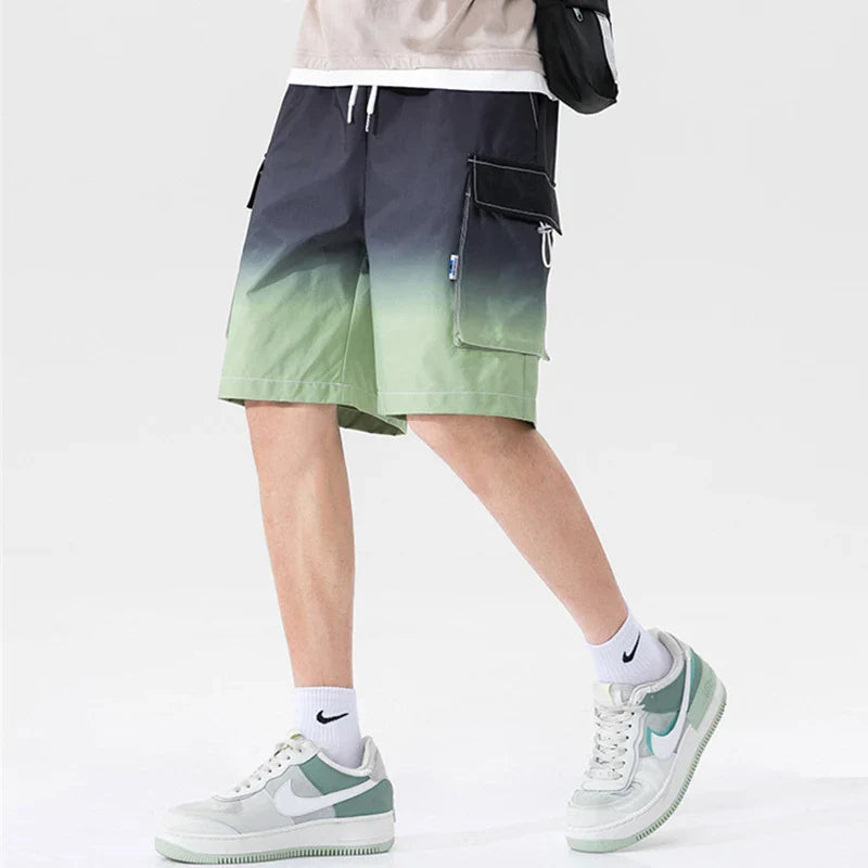 saferido HIP HOP Streetwear Summer Korean Fashion Ombre Drawstring Cargo Shorts For Men Loose Straight Multi-pocket Short Pants Casual Gym pantalones cortos