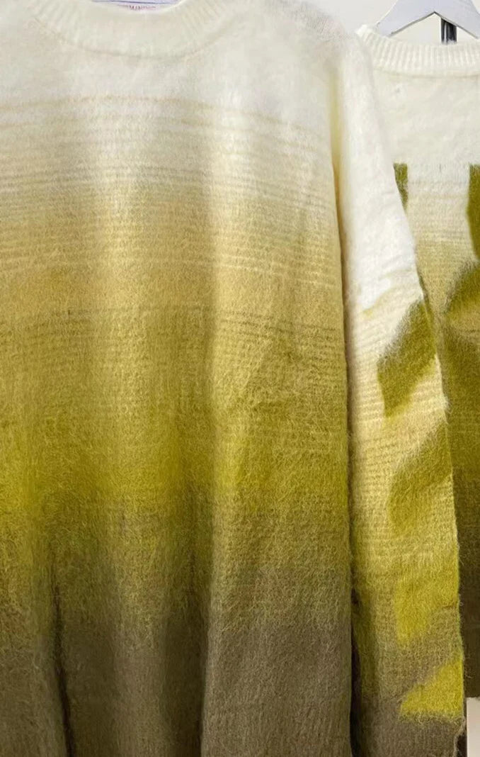 Double-headed Arrow Green Mohair Sweater For Men Women Loose Pullover Autumn Winter Jersey