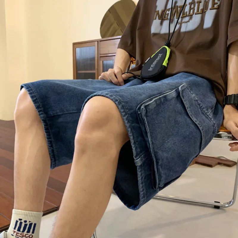 saferido Summer Men Denim Short Streetwear Vintage Korean Harajuku Pocket Jeans Shorts Hip Hop Cargo Pants Oversized Bottoms Male Clothes