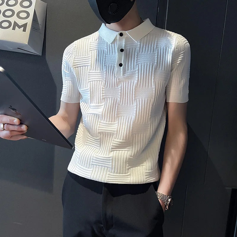 saferido British Style Summer Leisure for Men Short Sleeves Polo Shirts/Male Slim Fit Fashion Plaid Business Polo Shirts