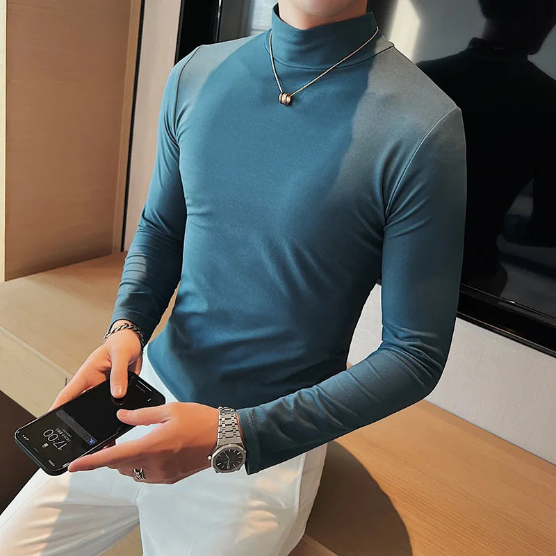 saferido Men spring High Quality Casual Long Sleeve T-shirts/Male Slim Fit Fashion High Collar Long
Sleeve Casual T-shirt Black White S-4XL