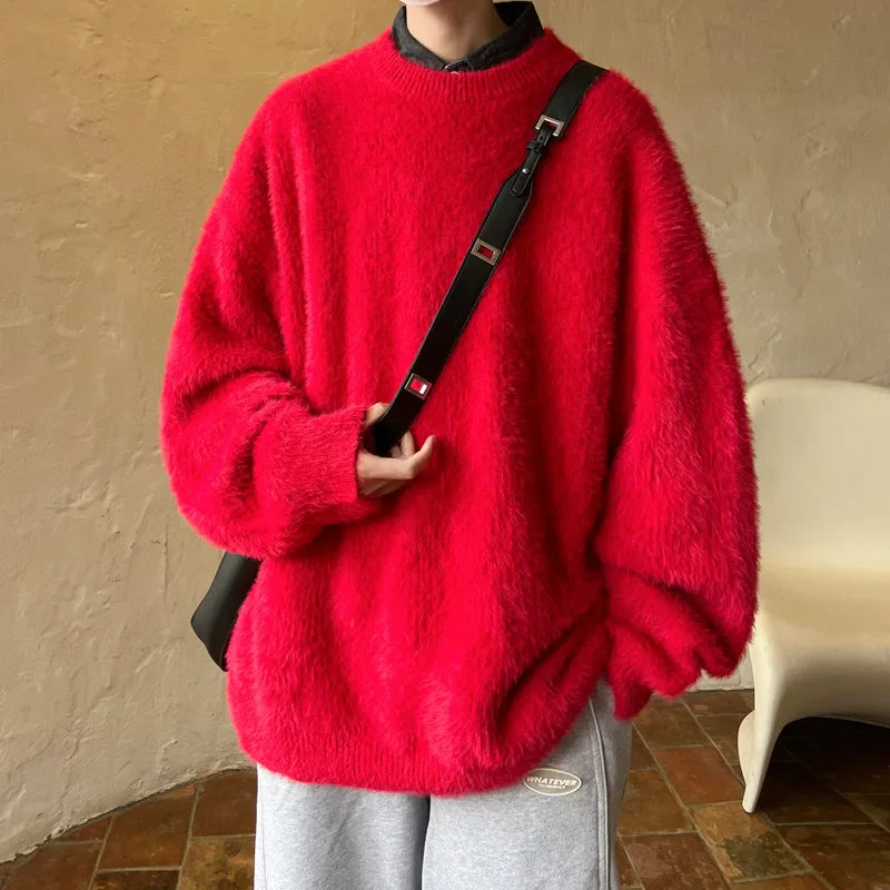 saferido Harajuku Mens Knitted Sweater Men's Wool Pullovers Autumn Winter Tops Men Casual Clothes Crewneck Sweater
