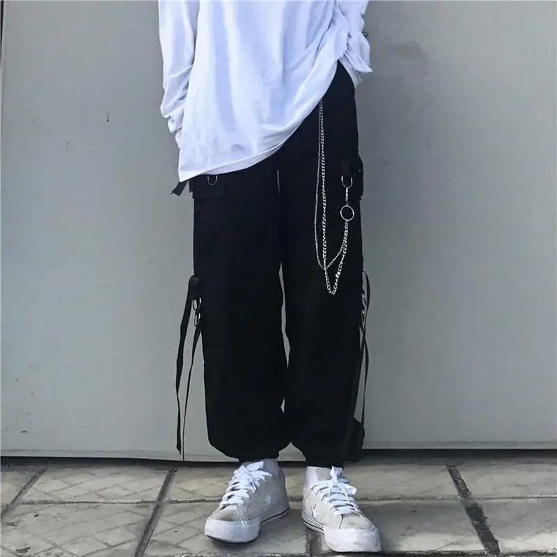 saferido Techwear Pant Sets Men Punk 3 Piece Outfits Black Cargo Pants Long Sleeve Shirts Korean Streetwear Hip Hop Spring