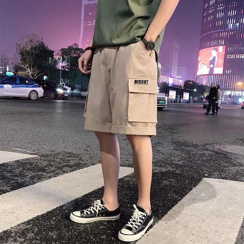 saferido Oversize Casual Shorts Men's Thin Street Trend Big Pocket Overalls Sports Loose Straight Pants Printed Letters Summer Clothes