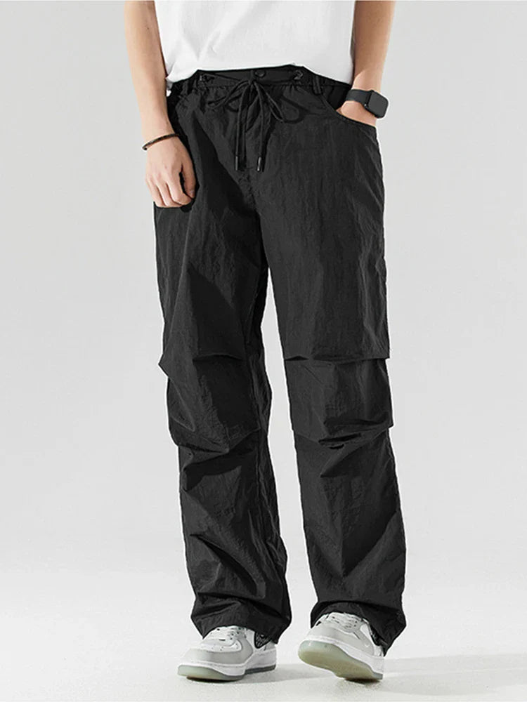 saferido Parachute Sports Pants Men Ice Silk Jogging Sweatpants Wide Leg Trousers Male Streetwear Loose Casual American Street