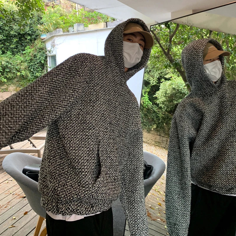 Autumn Clothing Men's Luxury Harajuku Texture Hooded Sweatshirt Casual Fashion Long Sleeve Vintage Pocket Hoodie