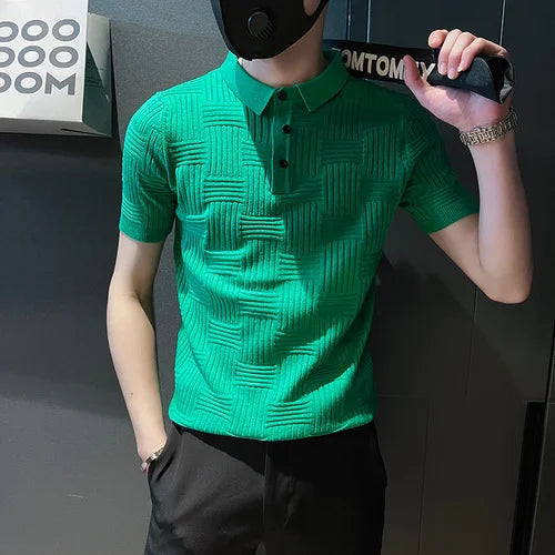 saferido British Style Summer Leisure for Men Short Sleeves Polo Shirts/Male Slim Fit Fashion Plaid Business Polo Shirts