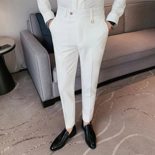 saferido British Style Autumn Solid Business Casual Suit Pants Men Clothing Simple All Match Formal Wear Office Trousers Straight 28-36