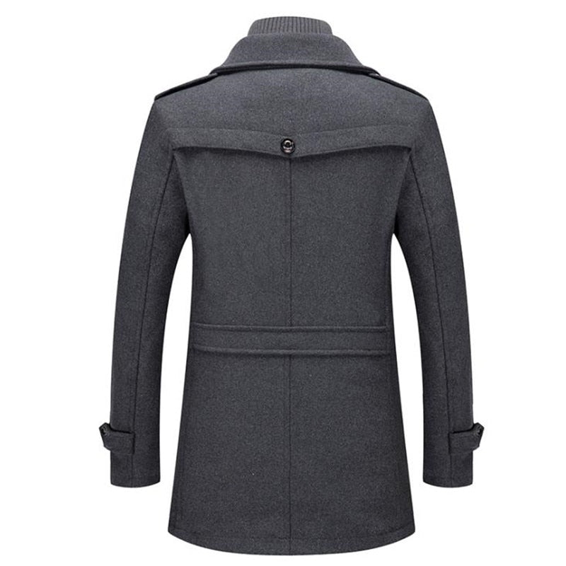 Men's Wool Jacket Winter Autumn Mens Long Windproof Wool Coat Casual Thick Slim Fit Jacket Male Overcoat