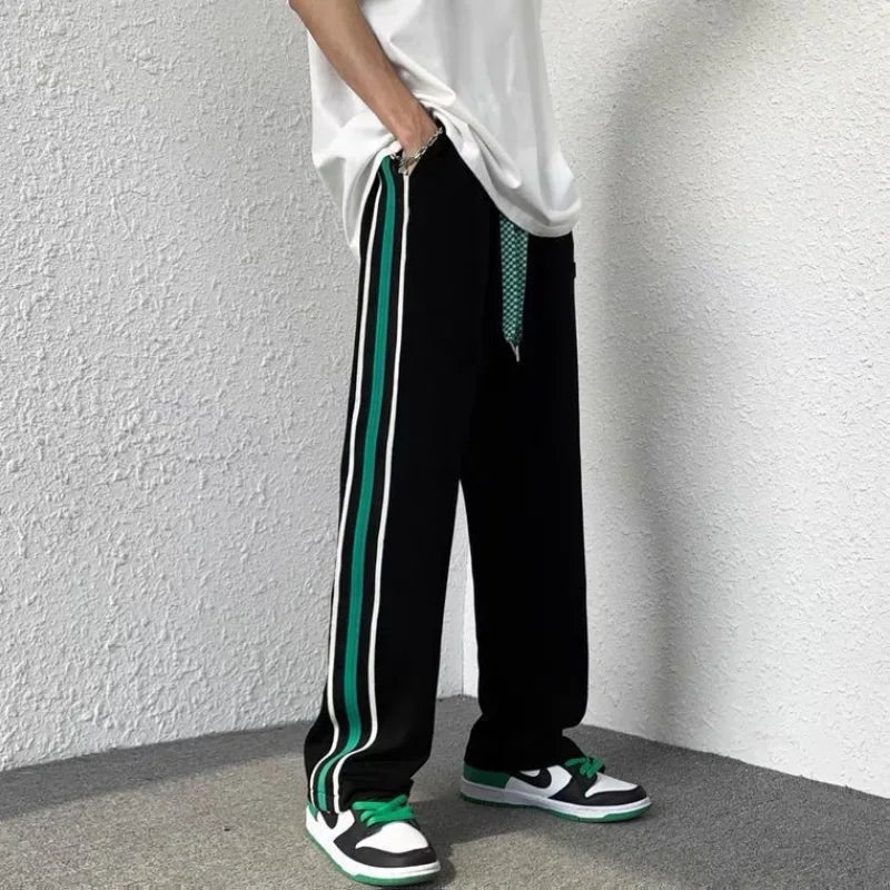 saferido Male Sweat Pants Black Sport Trousers Straight Sweatpants for Men Wide Leg Track Athletic Tracksuit Bottoms Korean Style Fashion