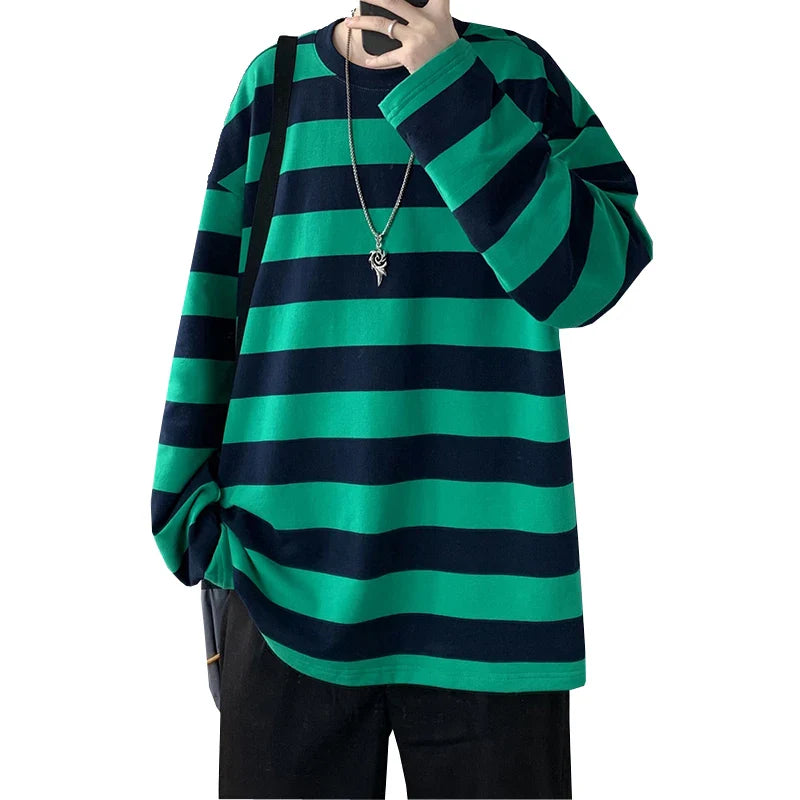 saferido Spring Mens Stripe Tops Tees Harajuku Long Sleeve T Shirts Casual High Quality Unisex Tshirt