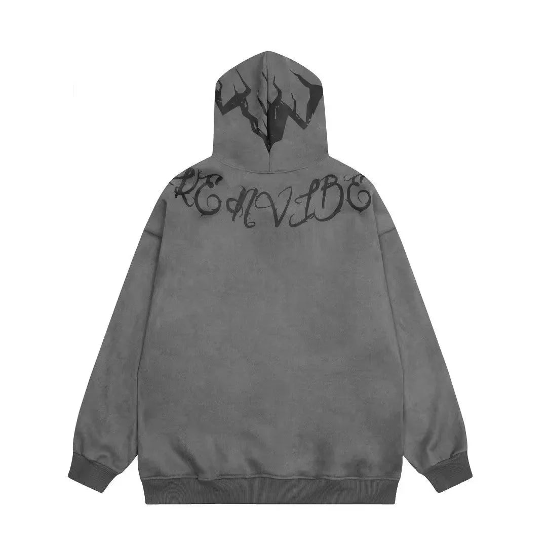 saferido Suede Hooded Sweater Men's Autumn/Winter New Trend Handsome American High Street Loose Casual Hip Hop Pullover Coat
