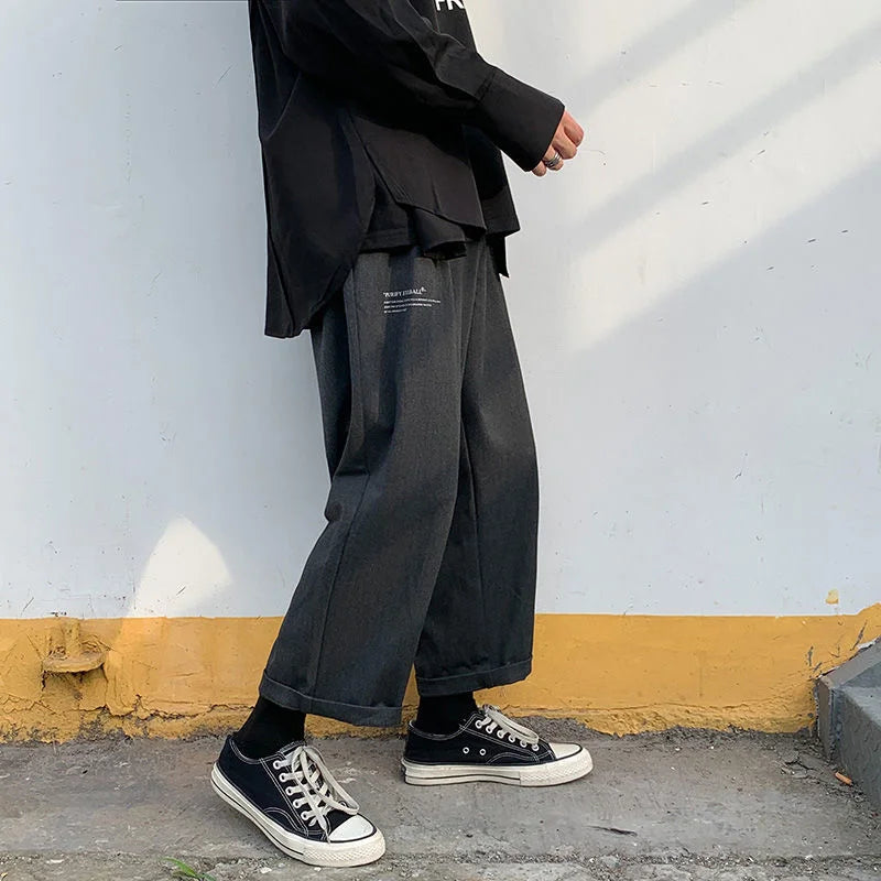 saferido Printed Letter Casual Pants Men's Loose Drape Straight Wide-leg Trousers Fashion Spring Summer Solid All-match Overalls Trend