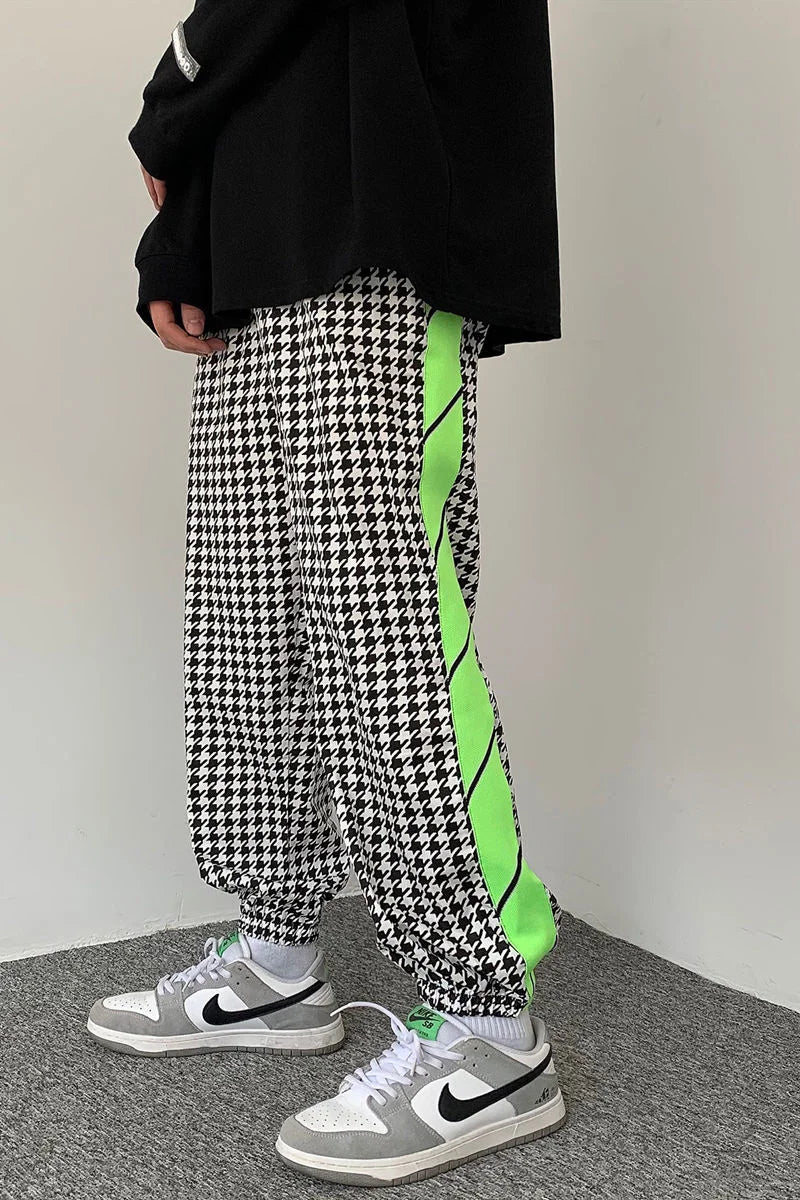 saferido Loose Trend Casual Sweatoants Men's Houndstooth Binding Feet trousers Fashion Spring and Summer Sports Contrast color Pants