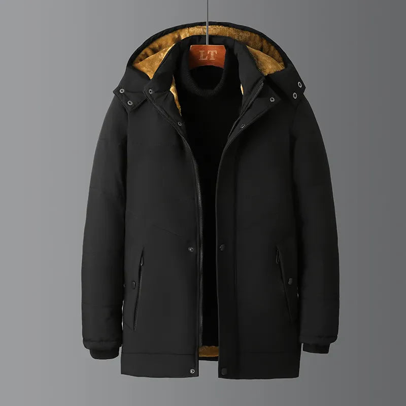 Winter Men Windproof Warm Casual Hooded Jacket Coat Man Thick Detachable Hat Formal Parka Male Outwear Business Windbreaker