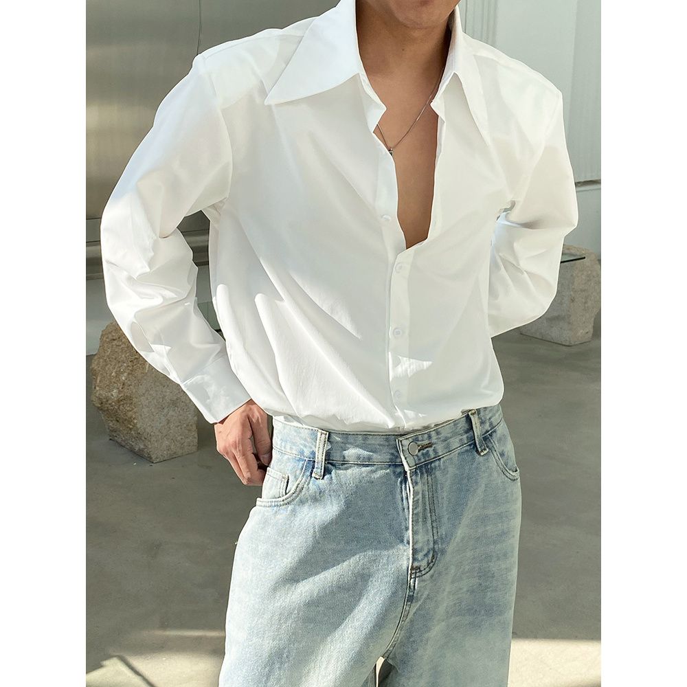 American Sexy Klein Blue Loose Shirts for Men Fashion Designer new Luxury Casual Solid Color Oversized Shirt Hawaiian