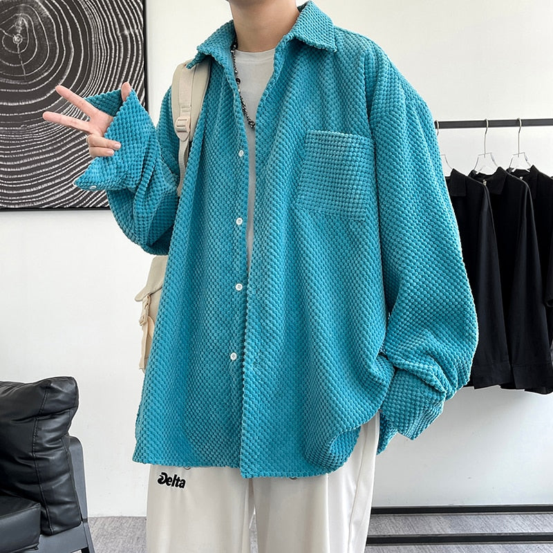 Spring Shirts Men shirt for men loose Harajuku Pineapple Cubes Shirt Korean Style Mens Shirt Long Sleeve Streetwear Fashions