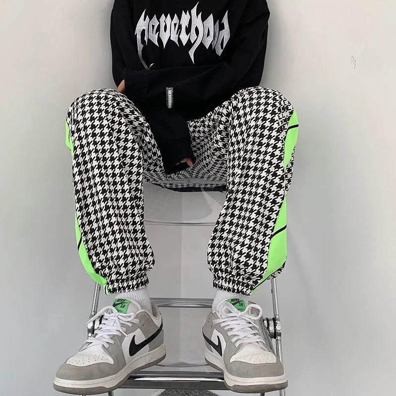 saferido Loose Trend Casual Sweatoants Men's Houndstooth Binding Feet trousers Fashion Spring and Summer Sports Contrast color Pants