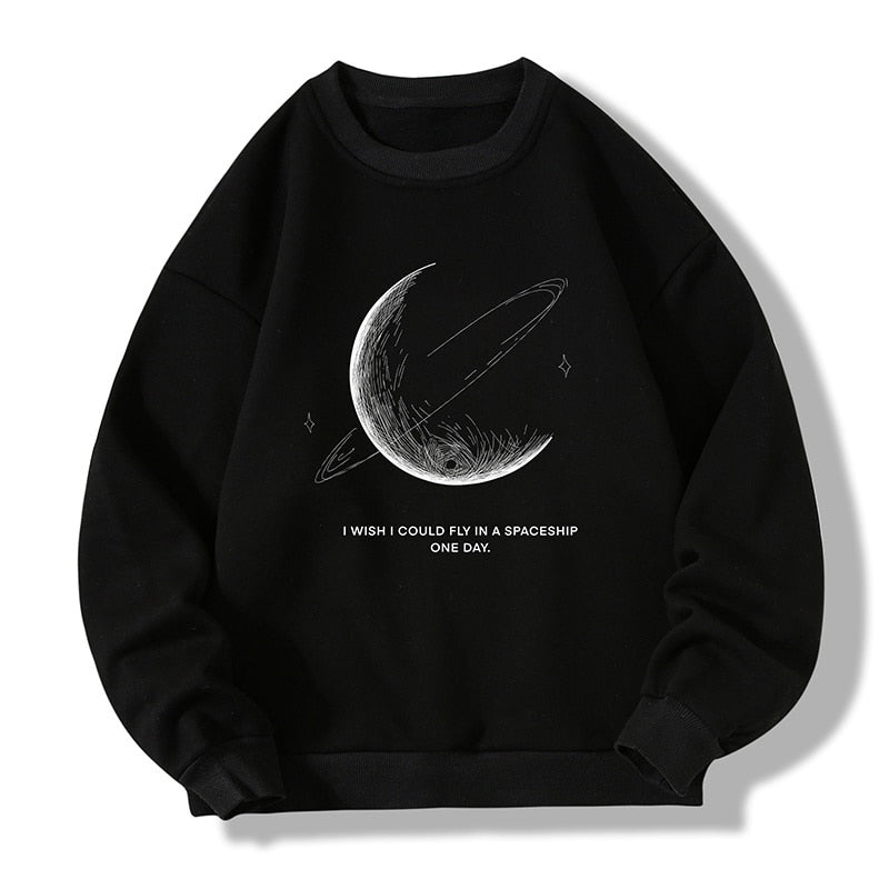 Winter Warm Sweatshirts New Men Simple Stroke Moon Graphic Pullovers Oversized Korean Style Man Letter Print O Neck Tops