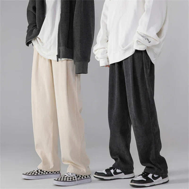 saferido Men's Corduroy Pants Trendy Brand Loose Straight Pants Korean Wide Leg Pants Couple Style Home Casual Pants Beige Black Brown