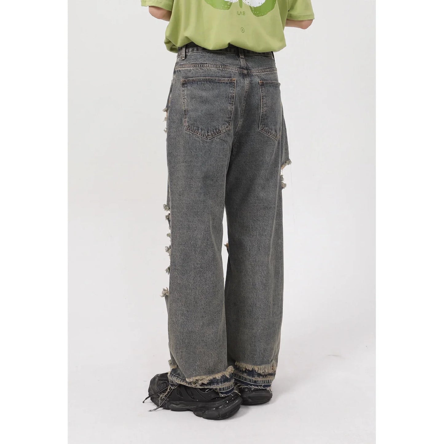 saferido 2024 Summer New Korean Edition Personalized Straight Barrel Broken Hole Beggar Casual Jeans men's for Men streetwear