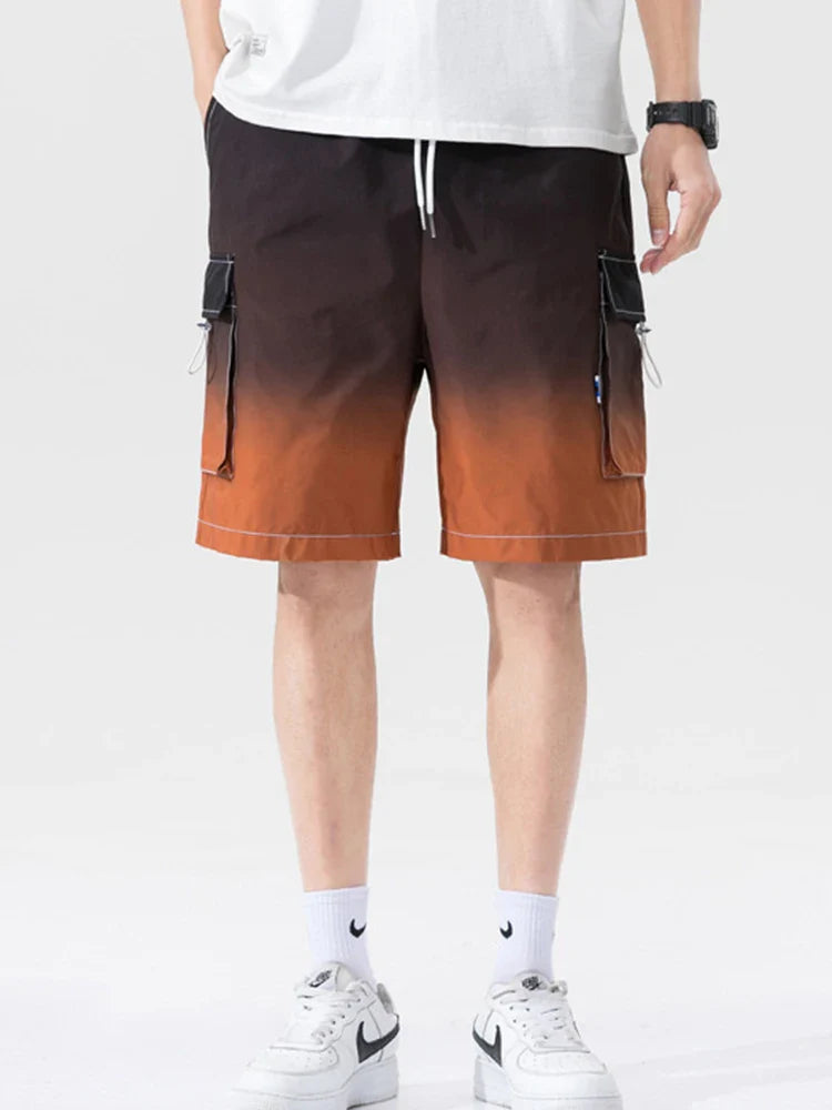 saferido HIP HOP Streetwear Summer Korean Fashion Ombre Drawstring Cargo Shorts For Men Loose Straight Multi-pocket Short Pants Casual Gym pantalones cortos