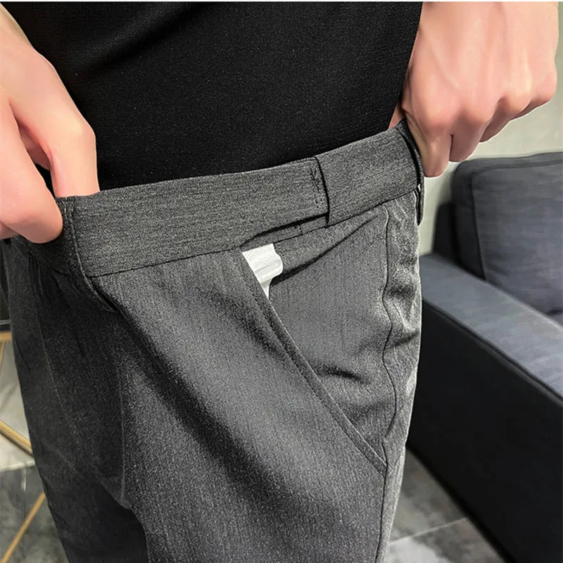 saferido British High Waist Straight Pants Men Social Trousers Pant Italian Mens Formal Pant Pantalones Hombre Dress Ankle Pants 38