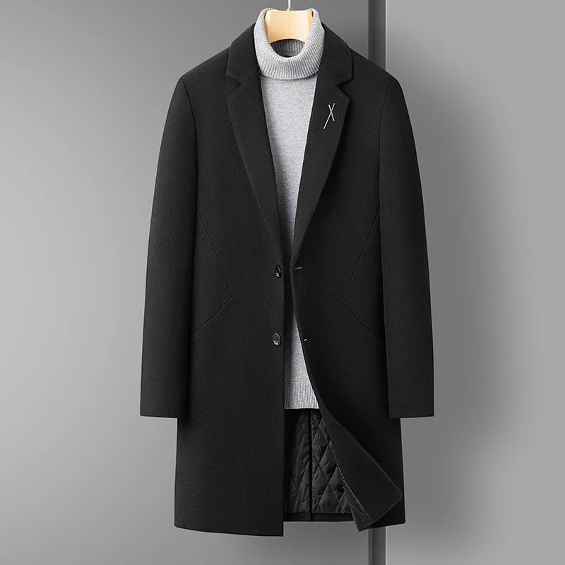 High Quality Men's Fashion Handsome Trend Casual Plus Cotton Wool Coat Coat Long Coat Men Cashmere Thick (Winter) Polyester
