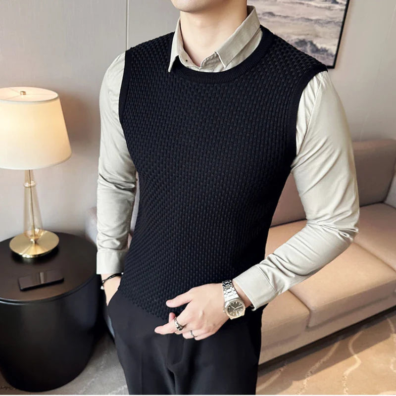 saferido Men's Spring and Autumn Top Knitted Sweater Pullover Fake Two Piece Turn-down Collar Slim Fit Multi Style Men's Casual Sweater