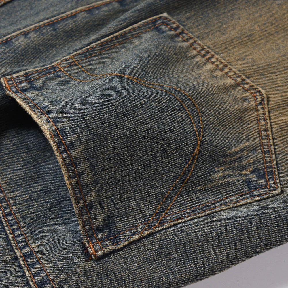 Jeans for Men Vintage Baggy Flare Trousers Autumn Casual Fashion Street Distressed Winter Wide Leg Streetwear Y2k Denim Pants