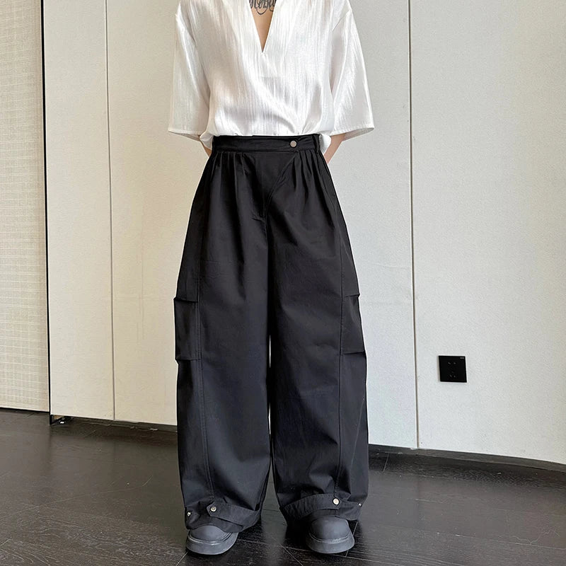 saferido Original Pleated Splicing Design Plain Straight Pants 2024 Spring New Men's Fashion Loose Street Wide Leg Trousers