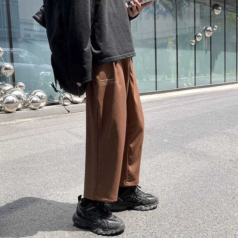 saferido Printed Letter Casual Pants Men's Loose Drape Straight Wide-leg Trousers Fashion Spring Summer Solid All-match Overalls Trend