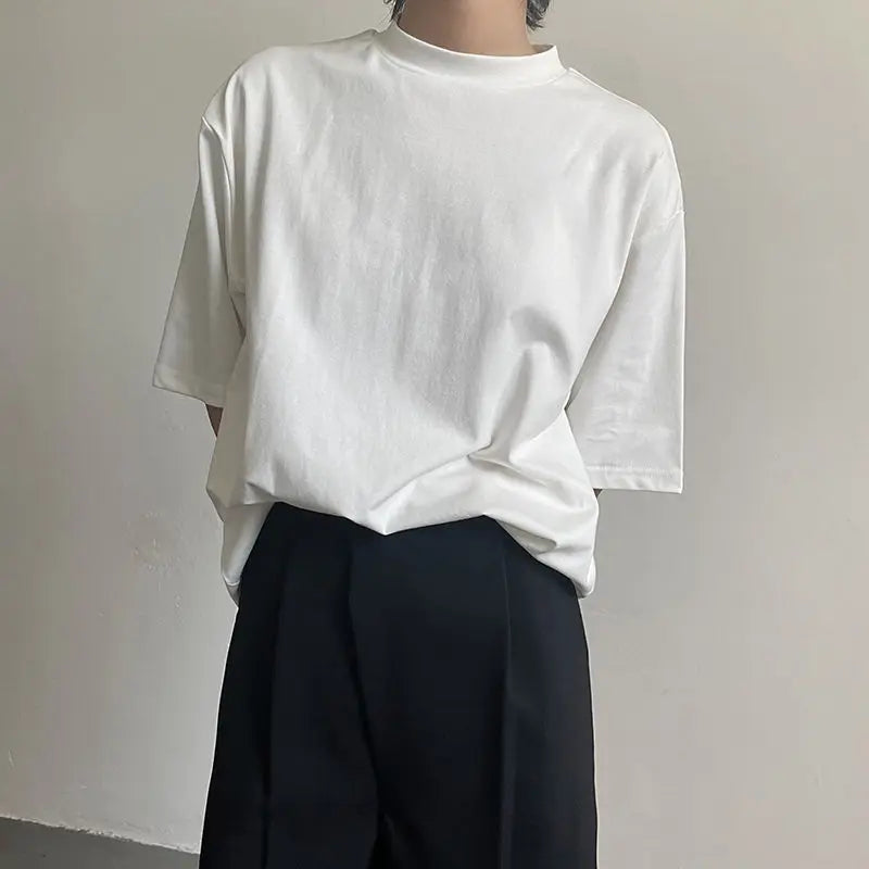 saferido High Quality Luxury Solid Color T-shirt Niche Crew Neck Japanese Short Sleeve T-shirt Men Summer Loose Casual Bottoming Shirt