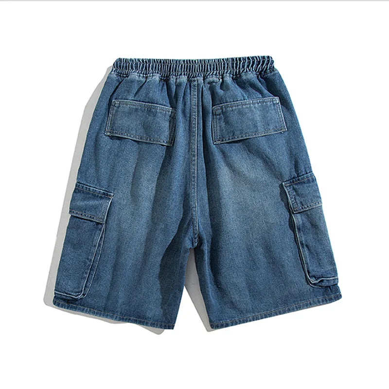 saferido Summer Men Denim Short Streetwear Vintage Korean Harajuku Pocket Jeans Shorts Hip Hop Cargo Pants Oversized Bottoms Male Clothes