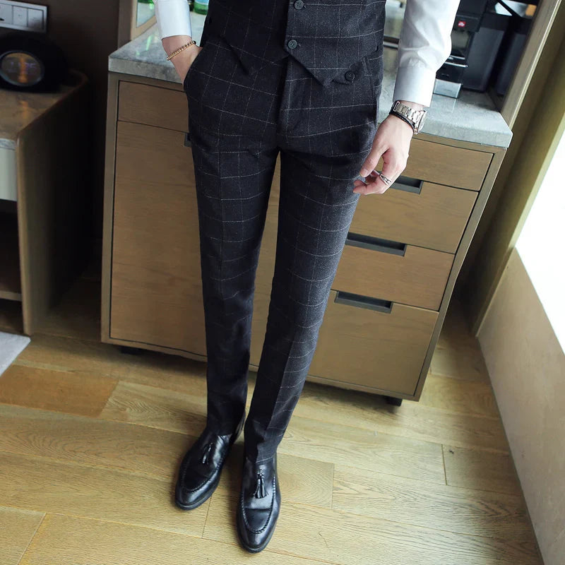 saferido Men's Spring High Quality Business Suit Pants/Male Slim Fit Fashion Plaid Groom's Wedding Dress Trousers 29-35