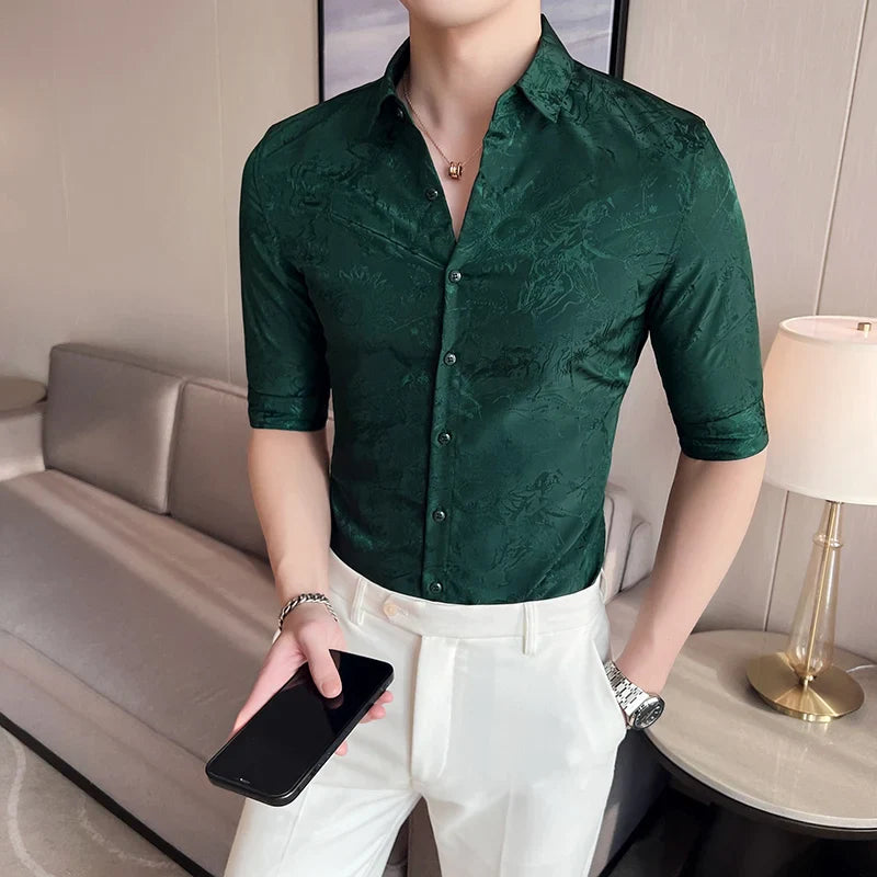 saferido British Style Men Summer High-end Printed Business Shirts/Male Slim Fit Lapel Casual Shirts With Short Sleeves S-4XL
