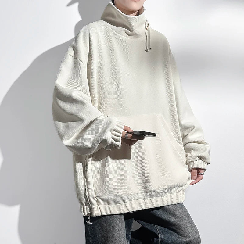 saferido Spring Autumn Hoodies Men Fashon Turtleneck Pullover Sweatshirt Mens Solid Color Loose Streetwear Hip Hop Couple Casual Hoodies