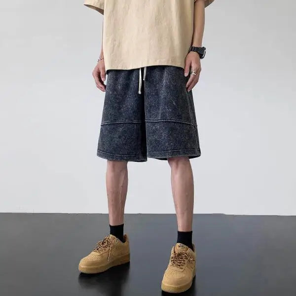 saferido Streetwear Washable Old Shorts Men's Fashion Brand Loose Summer American Casual Sports 5/4 Pants Large